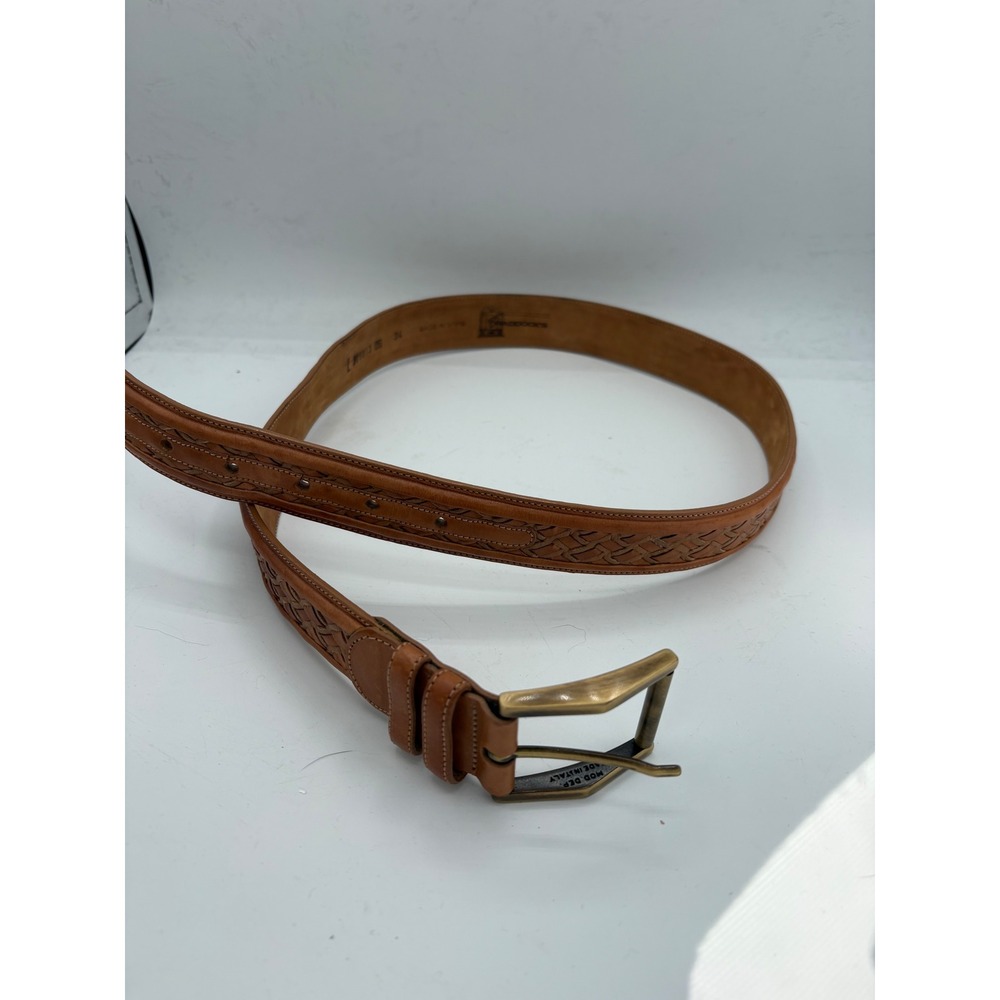 Braddocks Mens Tan Leather Basketweave Belt Made in Spain Brass Buckle 34 M5813